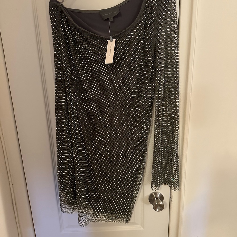 NWT Sunday in Brooklyn One-Shoulder Mesh Shine Mini Dress